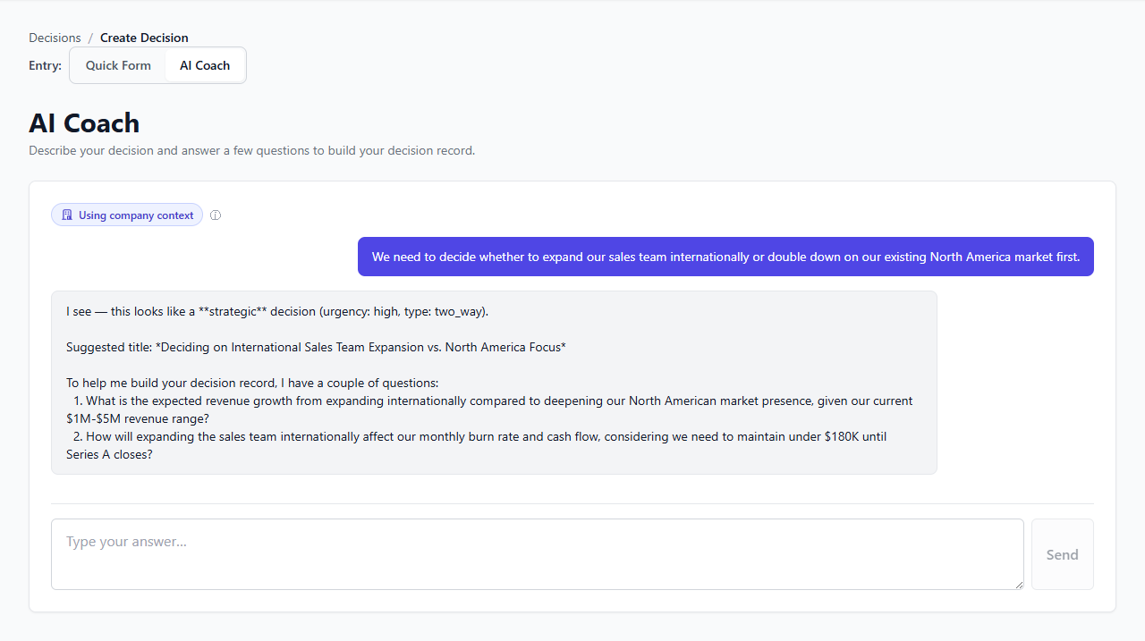 AI Decision Coach conversation